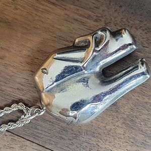 Elephant Vintage Sterling Silver 3D Pendant Necklace